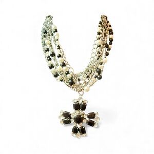 Vintage Elegant Black and Silver Multi-Strand Necklace